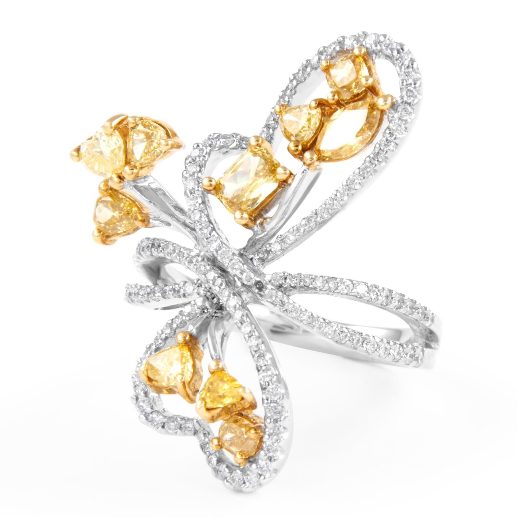 Modern 1.88ctt Fancy Greenish Brownish Yellow Diamond Heart Motif Ring 18k For Sale
