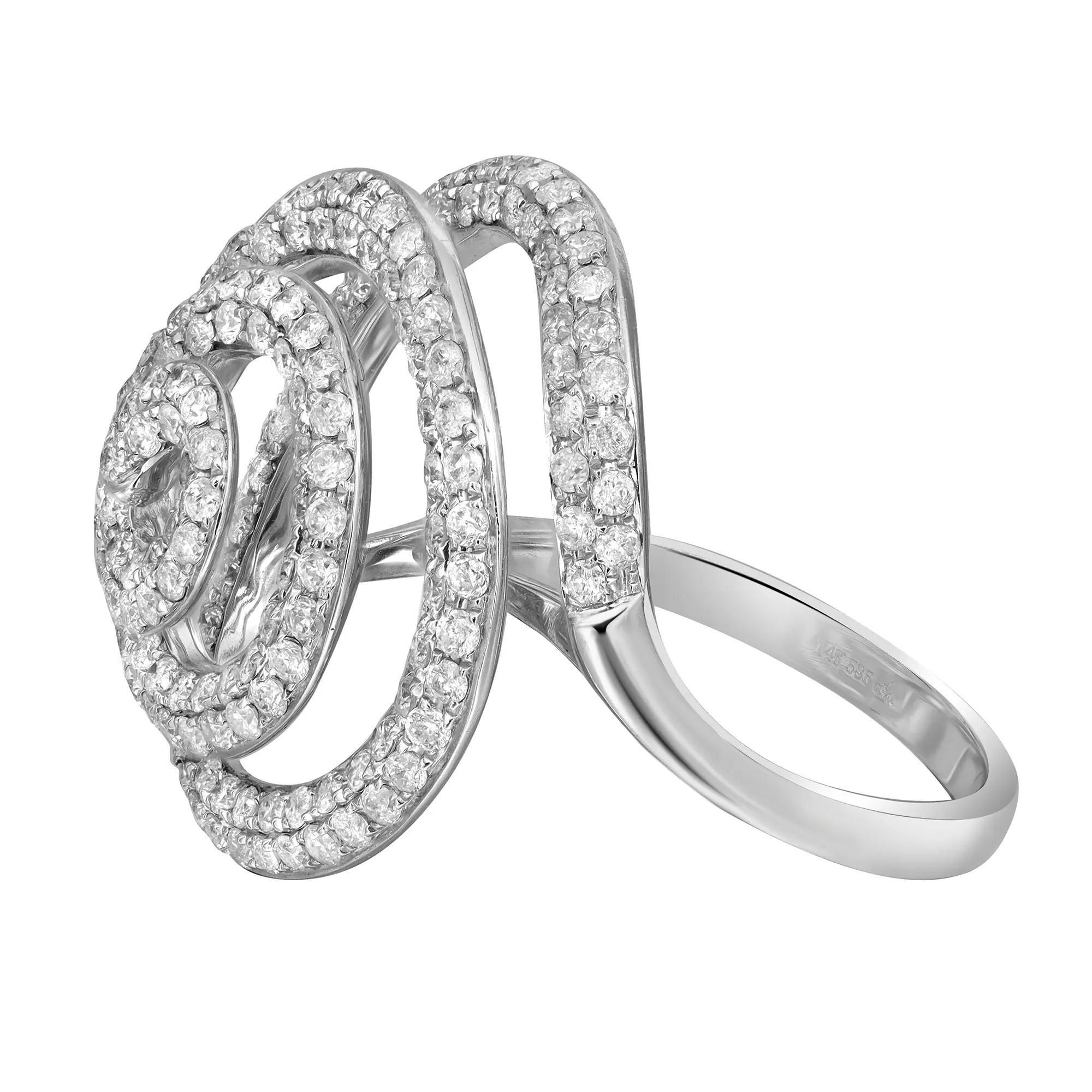 1.88cttw Round Cut Diamond Ladies Spiral Cocktail Ring 14k White Gold In New Condition For Sale In New York, NY