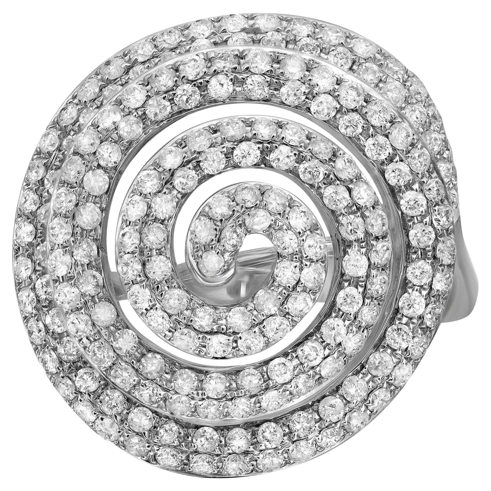 Bague cocktail spirale en or blanc 14 carats avec diamants taille ronde 1,88 carat pour femmes, taille 7,5