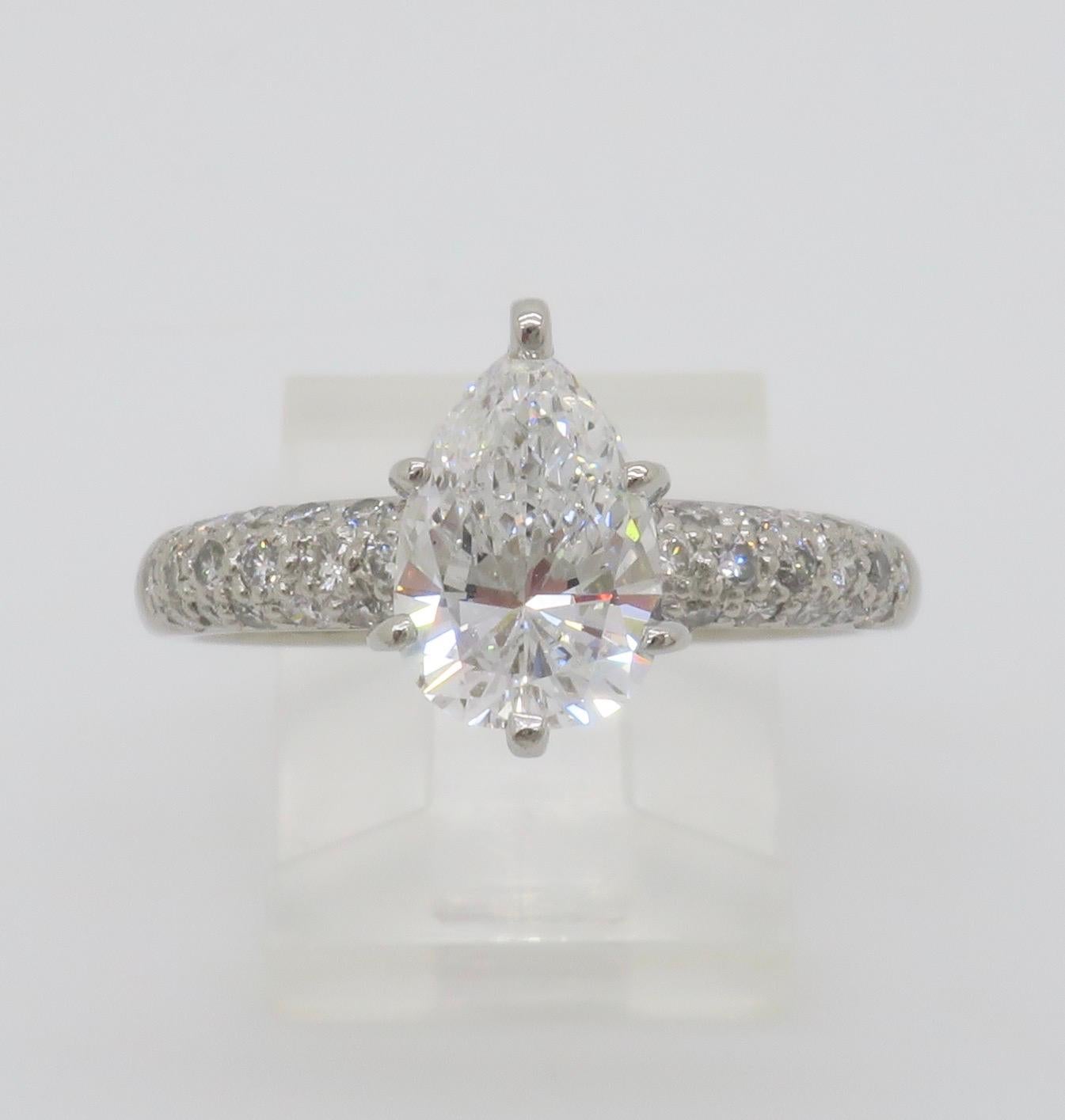 1.88CTW Pear Shaped Diamond Engagement Ring in Platinum 7