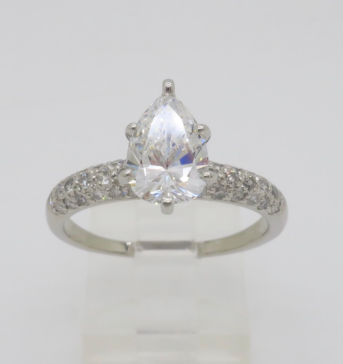 1.88CTW Pear Shaped Diamond Engagement Ring in Platinum 8