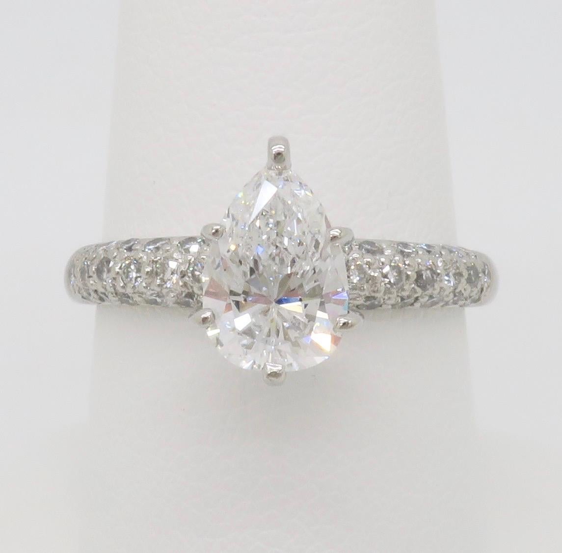 Pear Cut 1.88CTW Pear Shaped Diamond Engagement Ring in Platinum