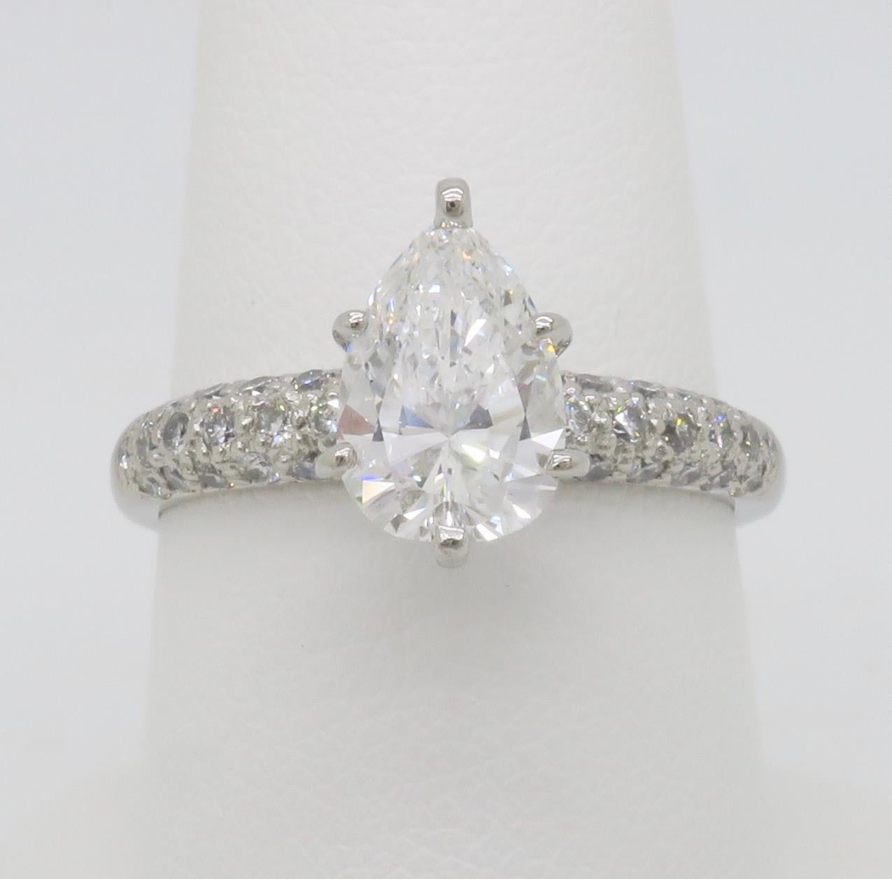 1.88CTW Pear Shaped Diamond Engagement Ring in Platinum In Excellent Condition In Webster, NY