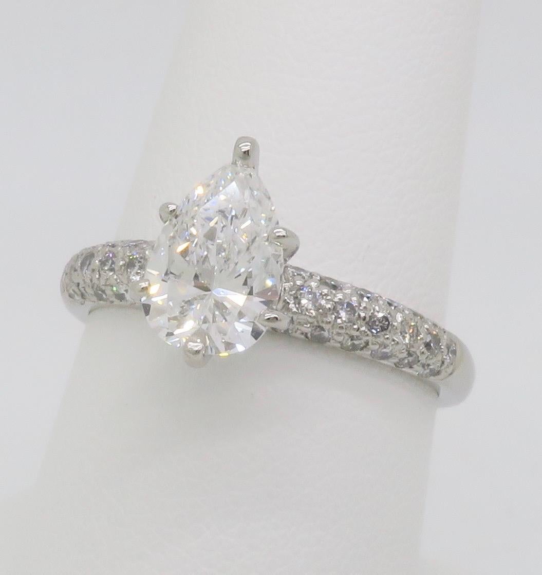Women's or Men's 1.88CTW Pear Shaped Diamond Engagement Ring in Platinum For Sale