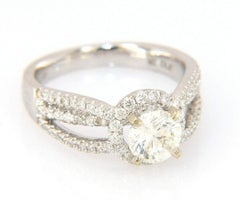 1.88ctw Round Diamond Halo Triple Split Shank Engagement Ring in 14K White Gold