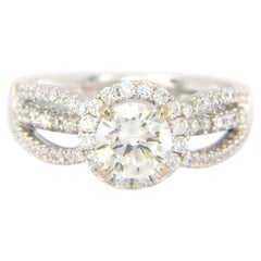 1.88ctw Round Diamond Halo Triple Split Shank Engagement Ring in 14K White Gold