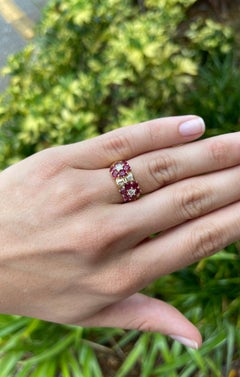 18K Yellow Gold Ruby and Diamond Wide Band Cluster Ring, 1.88ct, USA