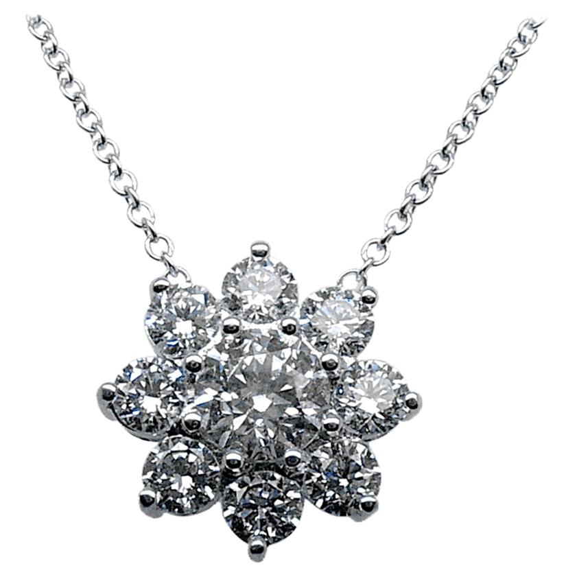 1.89 Carat 14K Gold Floral Design Necklace with 1.19 Ct Round Brilliant Center For Sale