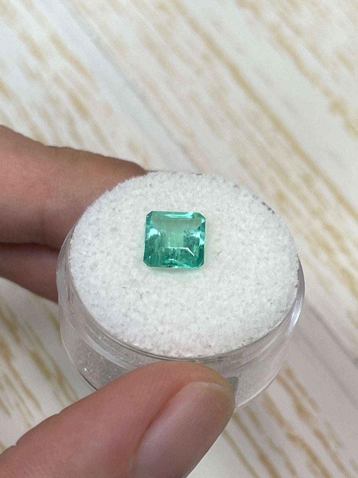1.89 Carat 9x7 Pastel Green Colombian Emerald - Chunky Emerald Cut May Birthston For Sale 1