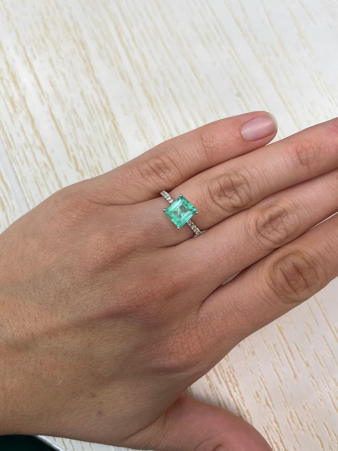 1.89 Carat 9x7 Pastel Green Colombian Emerald - Chunky Emerald Cut May Birthston For Sale 3