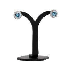 1.89 Carat Aquamarine and Diamond 18 Carat White Gold Cluster Stud Earrings