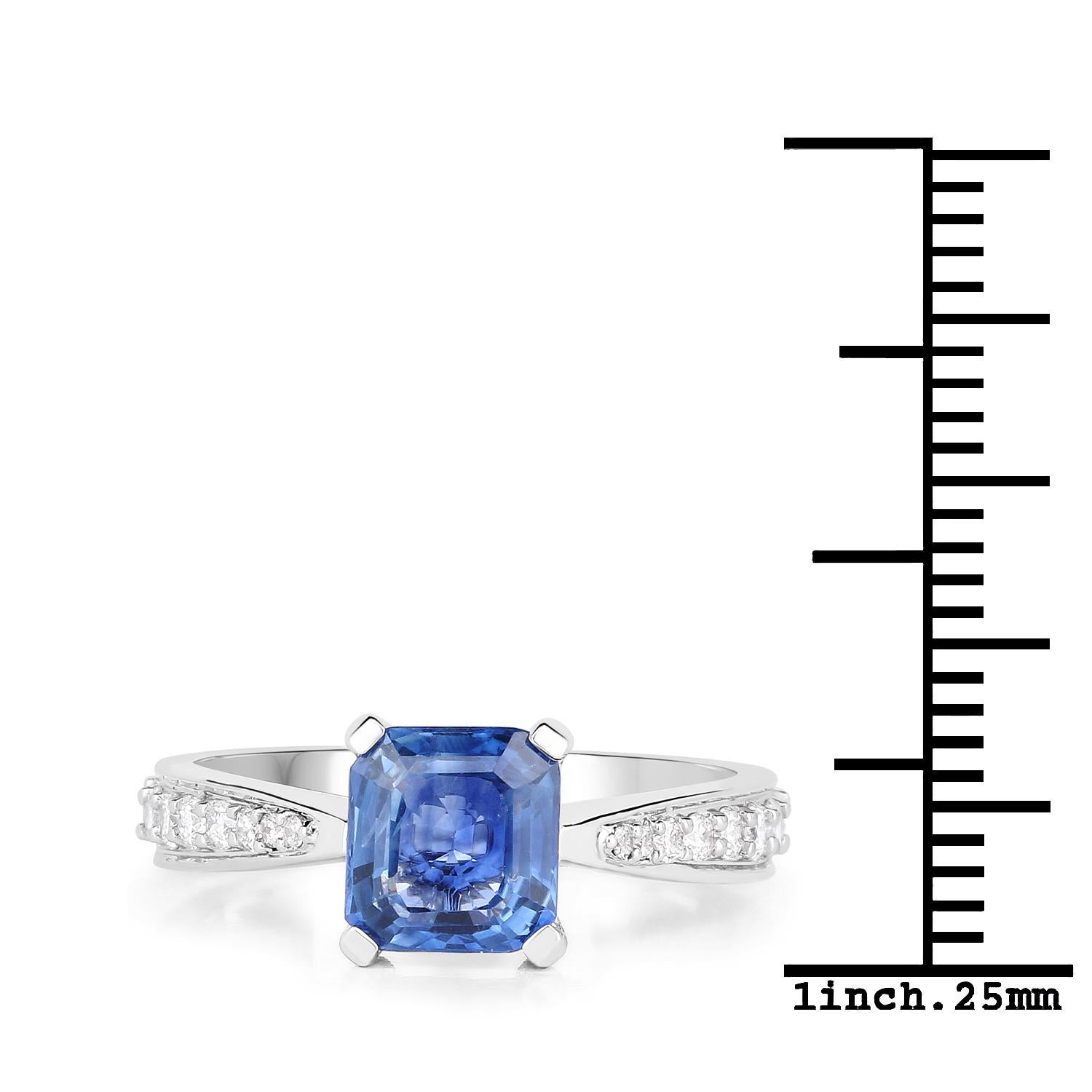 Contemporary 1.89 Carat Ceylon Blue Sapphire Diamond 14 Karat White Gold Solitaire Plus Ring