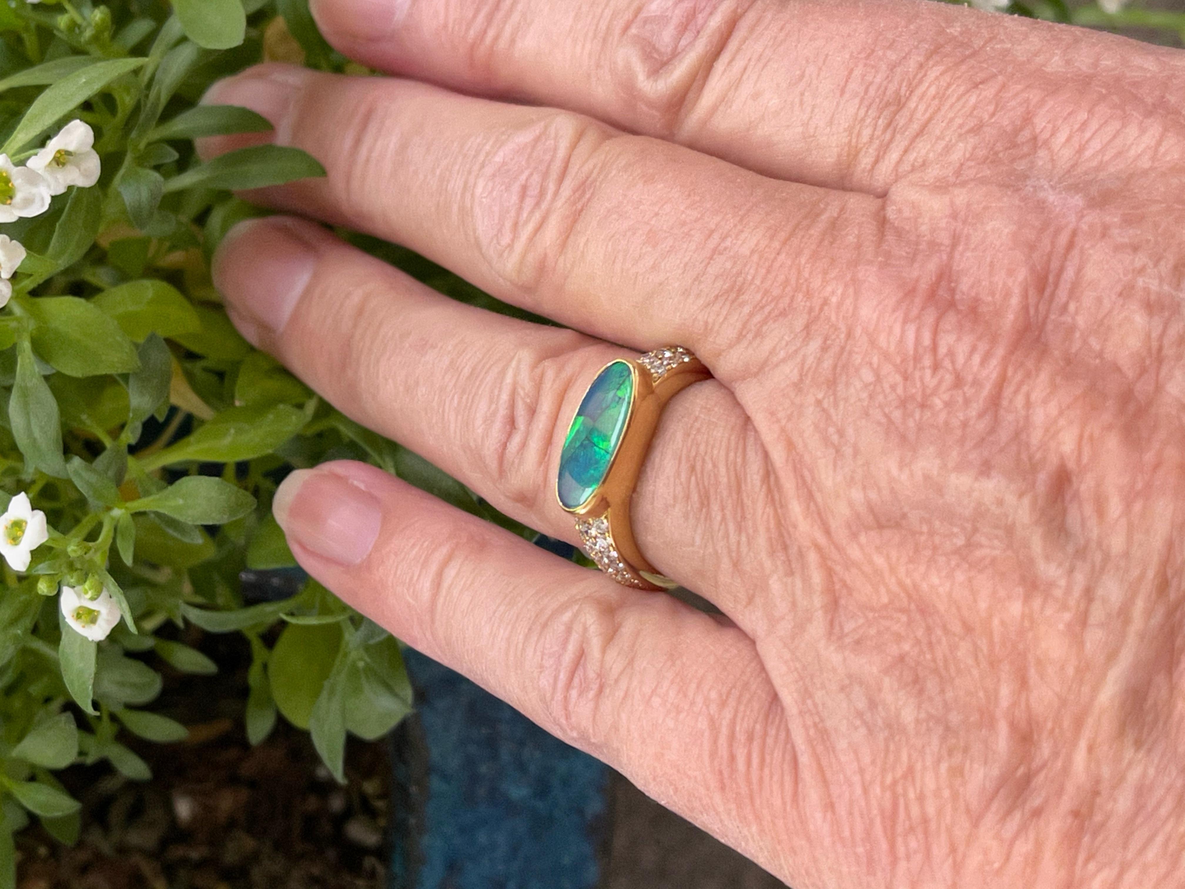 Oval Cut 1.89 Carat Lightning Ridge Opal Gold Ring with Diamonds