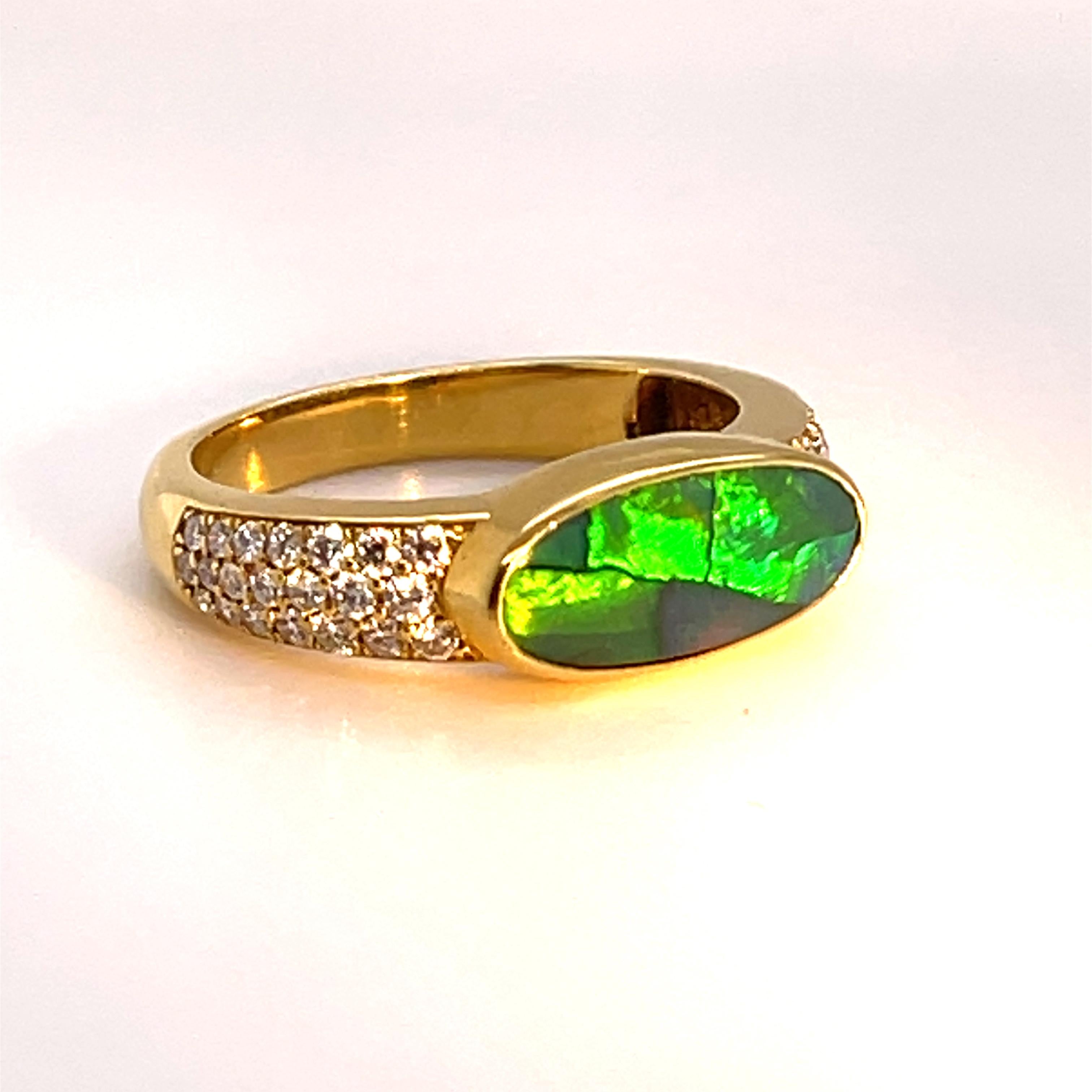 1.89 Carat Lightning Ridge Opal Gold Ring with Diamonds 1