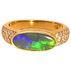 1.89 Carat Lightning Ridge Opal Gold Ring with Diamonds