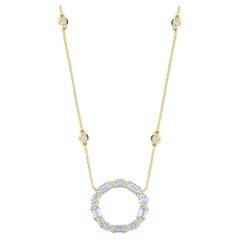 1.89 Carat Mixed Shape Diamond Circle Pendant Necklace in 14k Yellow Gold