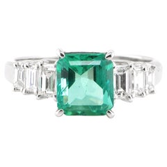 1.89 Carat Natural Emerald and Diamond Cocktail Ring Set in Platinum