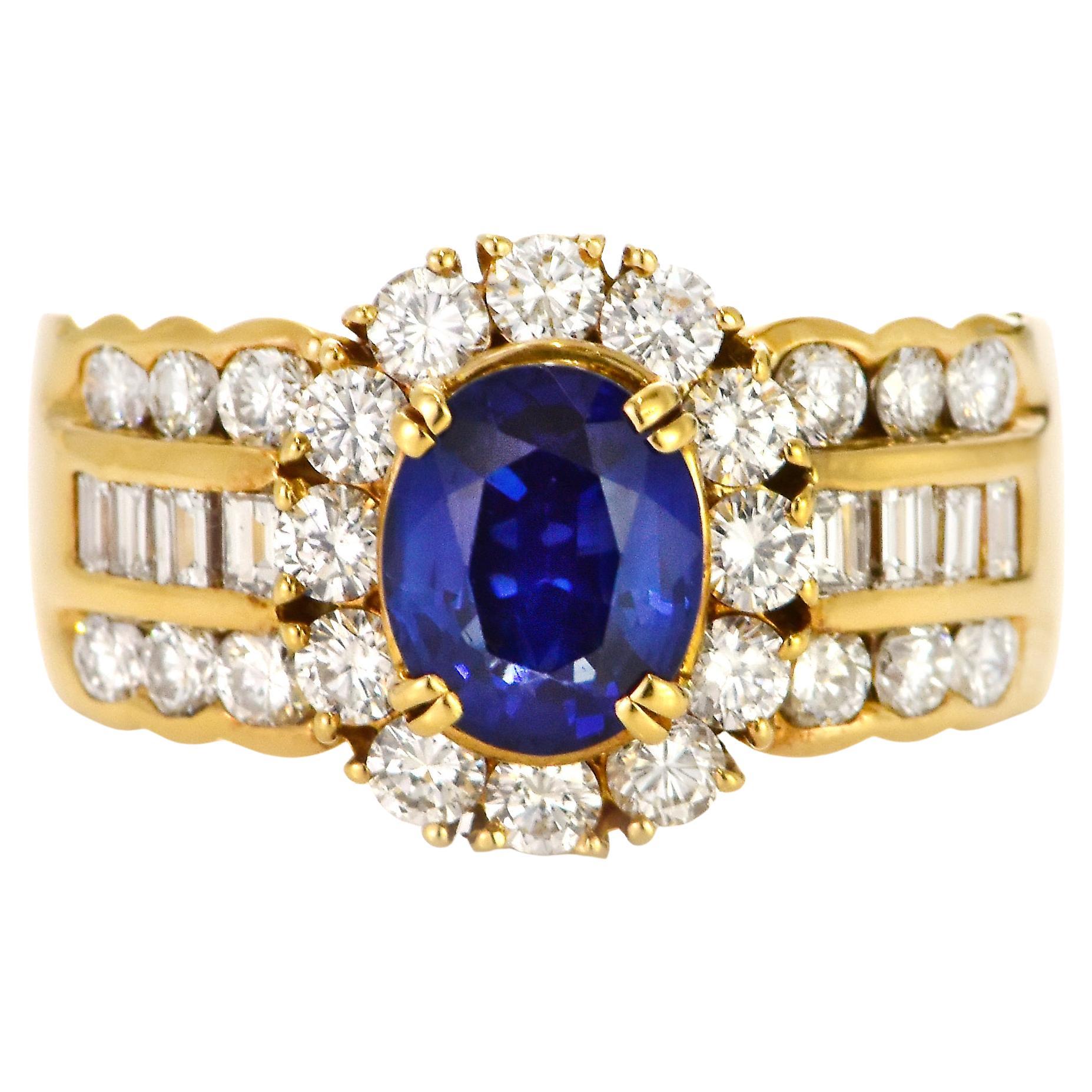 1.89 Carat Natural Royal Blue Sapphire & Diamond Ring Made in 18 Karat Gold
