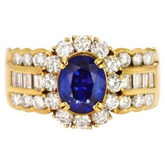 1.89 Carat Natural Royal Blue Sapphire & Diamond Ring Made in 18 Karat Gold