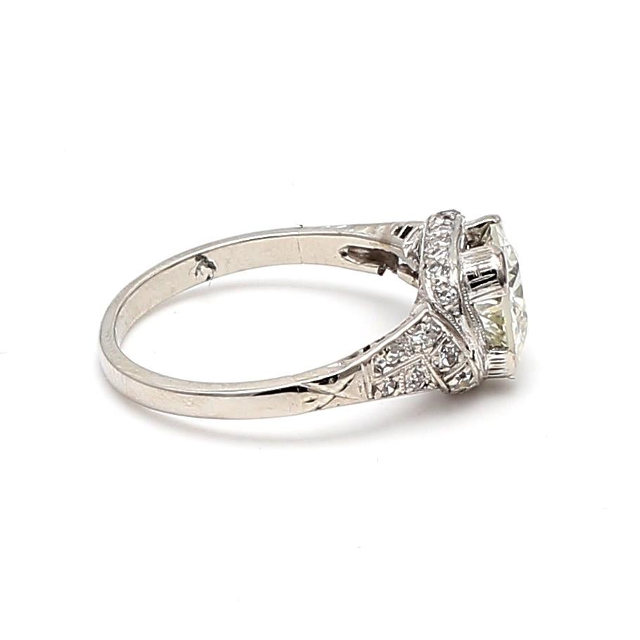 1.89 Carat Old European Cut L VVS2 Diamond Platinum Engagement Ring In Good Condition For Sale In New York, NY