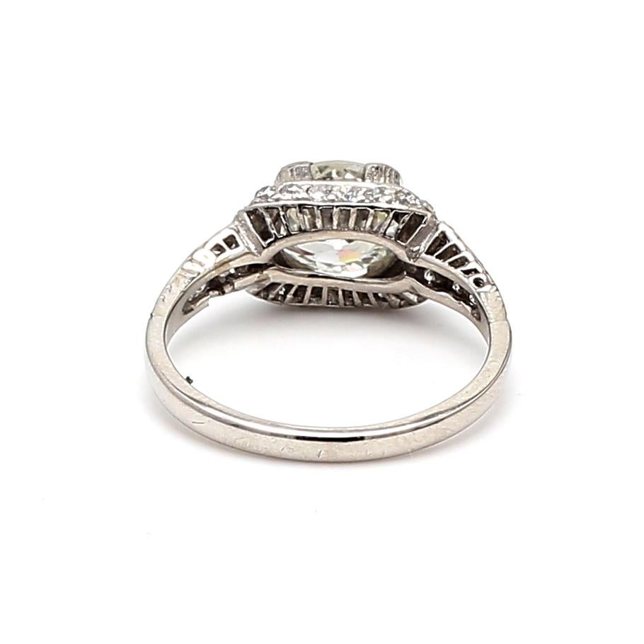 1.89 Carat Old European Cut L VVS2 Diamond Platinum Engagement Ring For Sale 1