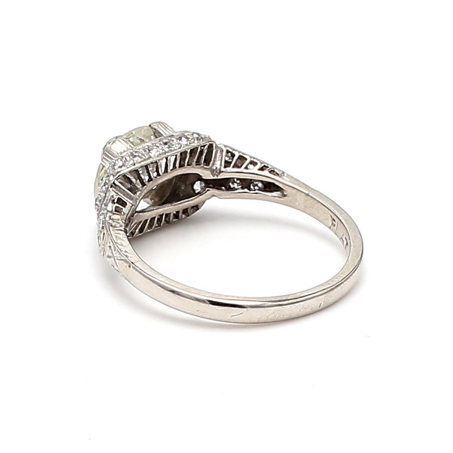 1.89 Carat Old European Cut L VVS2 Diamond Platinum Engagement Ring For Sale 2