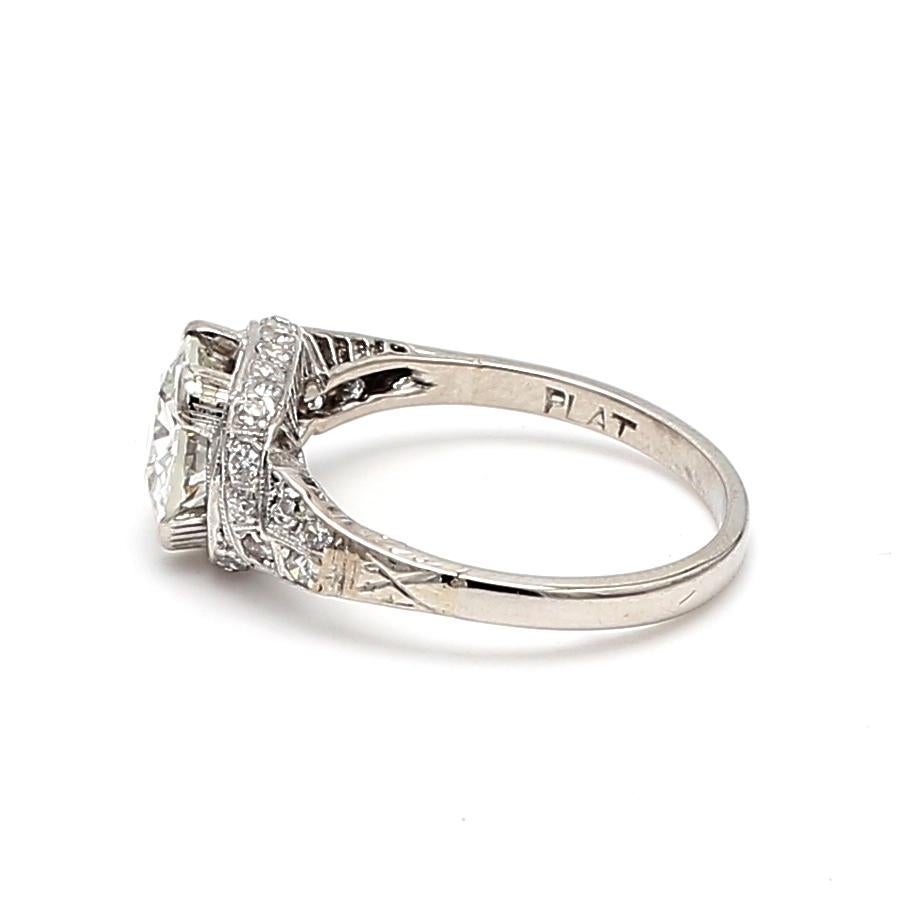 1.89 Carat Old European Cut L VVS2 Diamond Platinum Engagement Ring For Sale 3