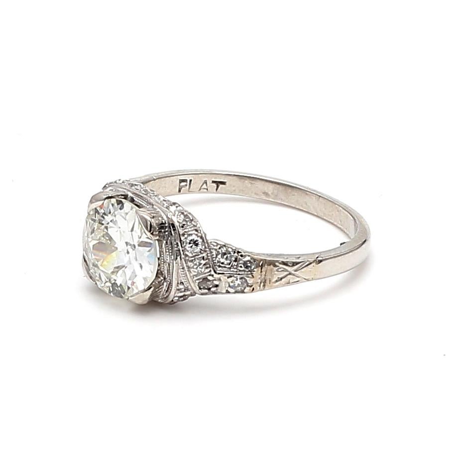 1.89 Carat Old European Cut L VVS2 Diamond Platinum Engagement Ring For Sale 4