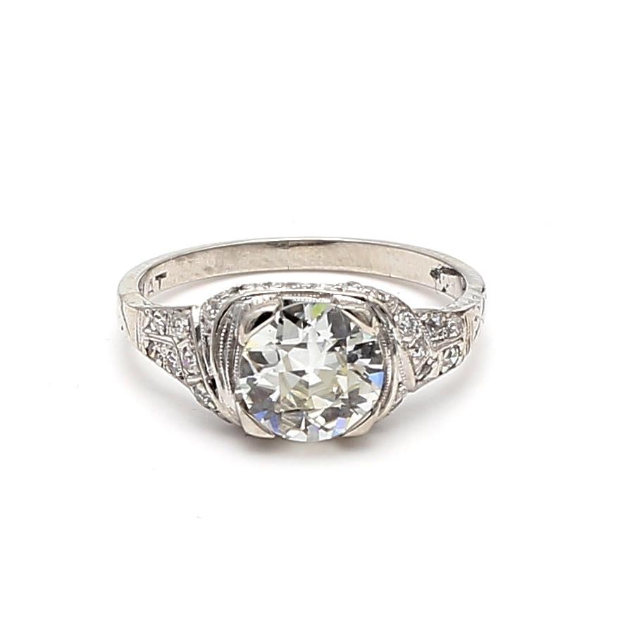 1.89 Carat Old European Cut L VVS2 Diamond Platinum Engagement Ring For Sale 5