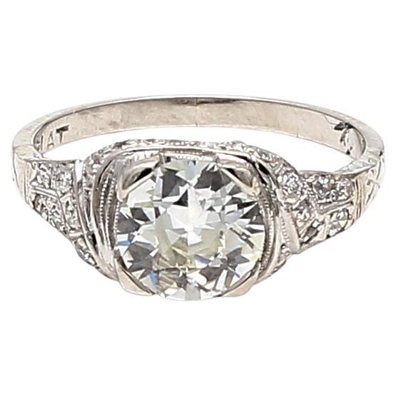 1.89 Carat Old European Cut L VVS2 Diamond Platinum Engagement Ring