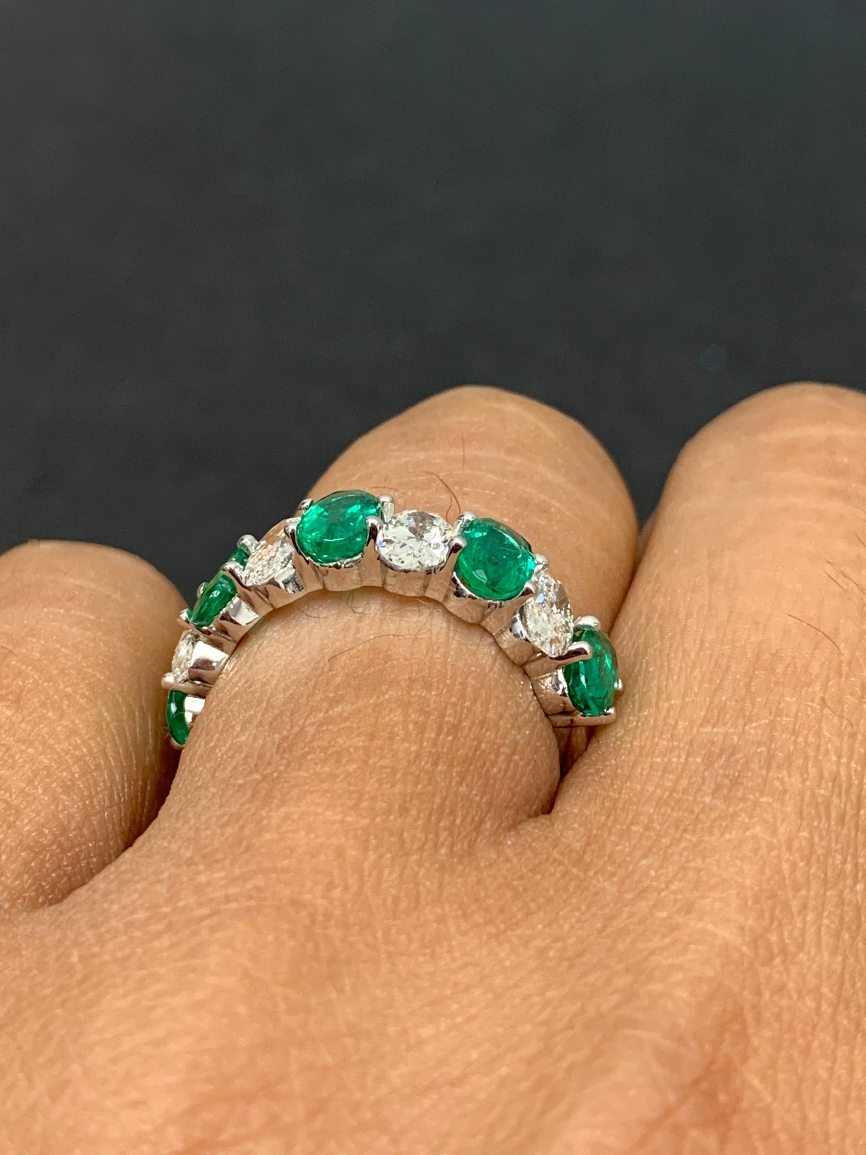 1.89 carat Oval Cut Emerald Diamond Eternity Wedding Band in 14K White Gold In New Condition For Sale In NEW YORK, NY