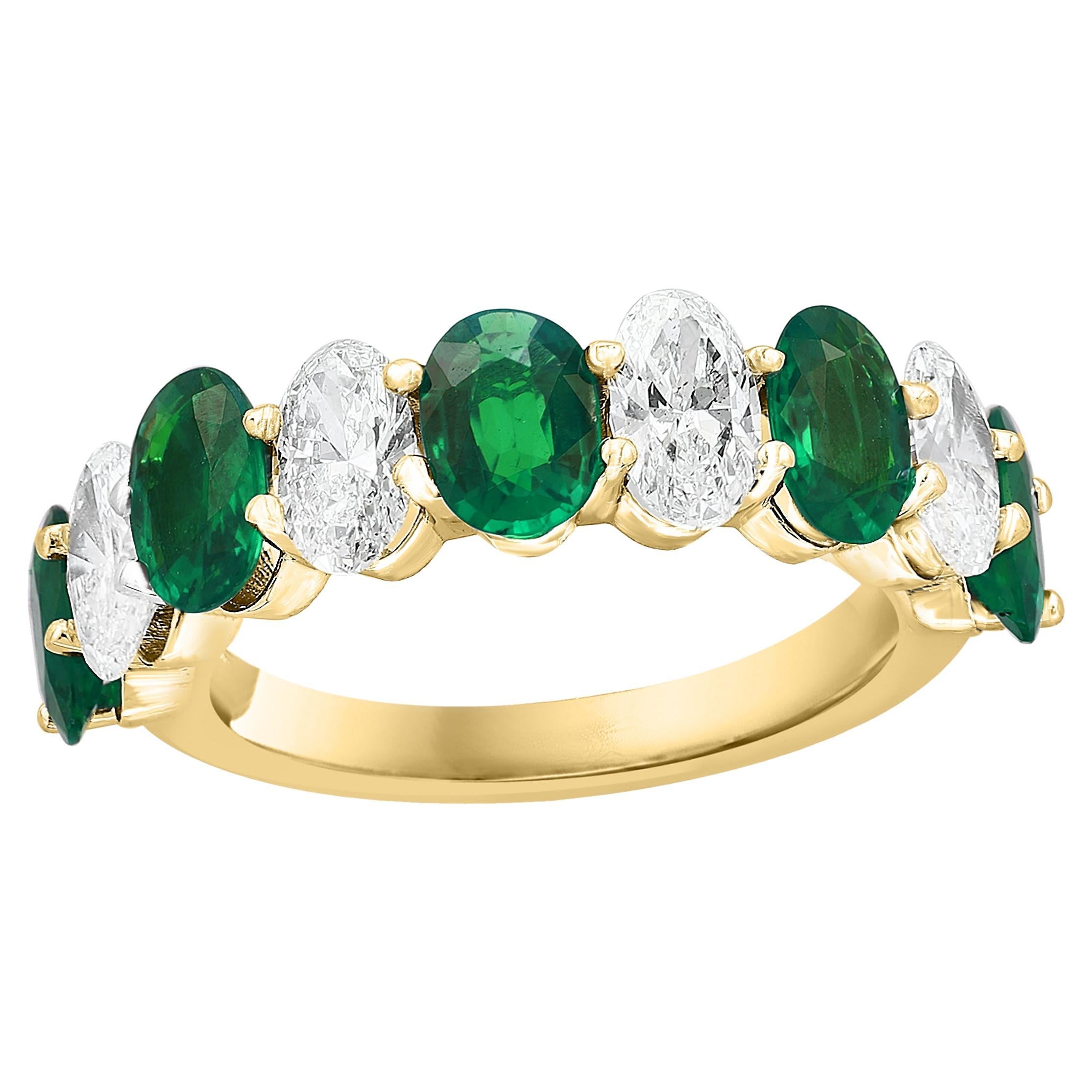 1.89 carat Oval Cut Emerald Diamond Eternity Wedding Band in 14K Yellow Gold For Sale