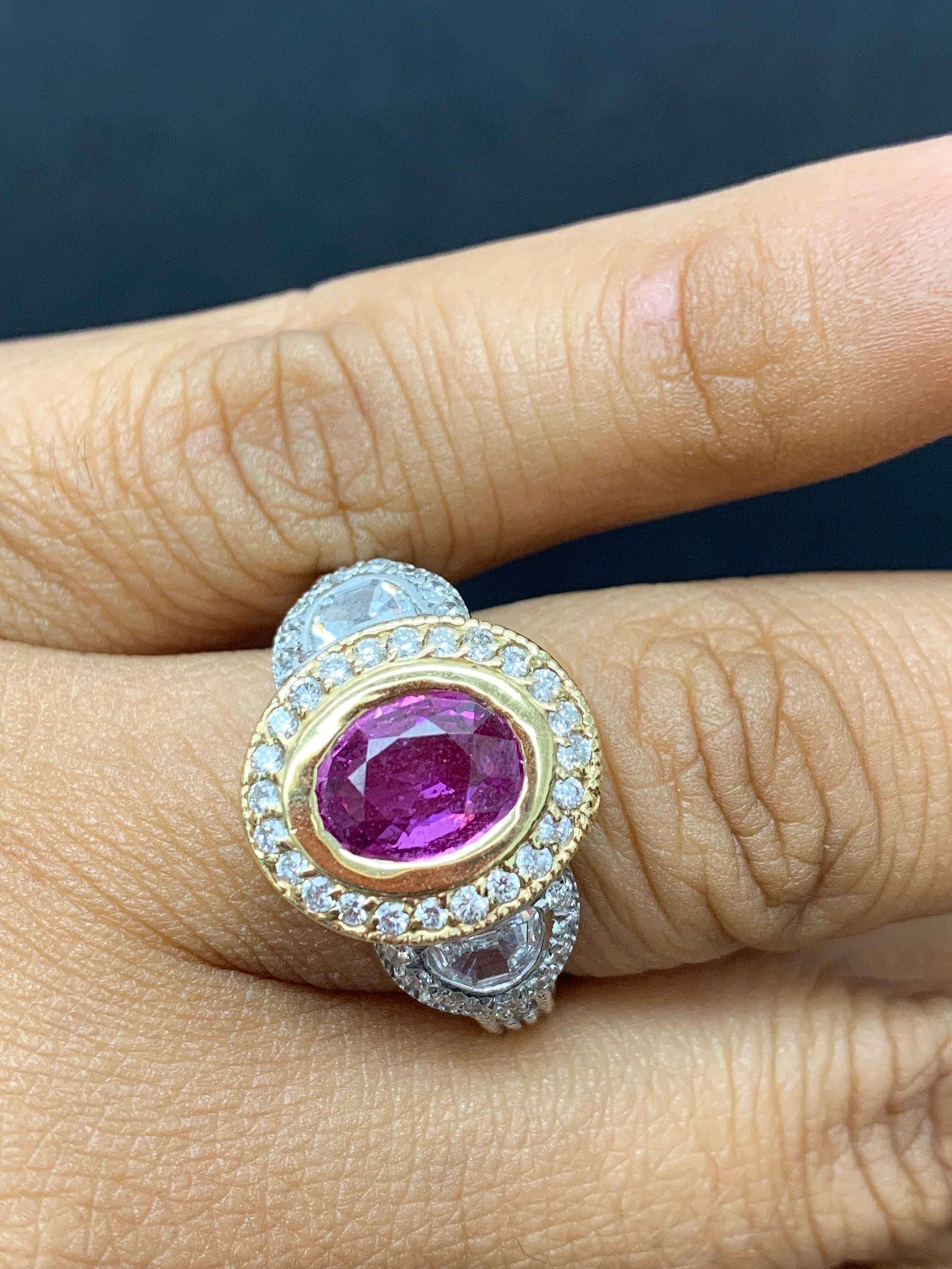 1.89 Carat Oval Cut Pink Sapphire and Diamond Ring in 14K Mix For Sale 10