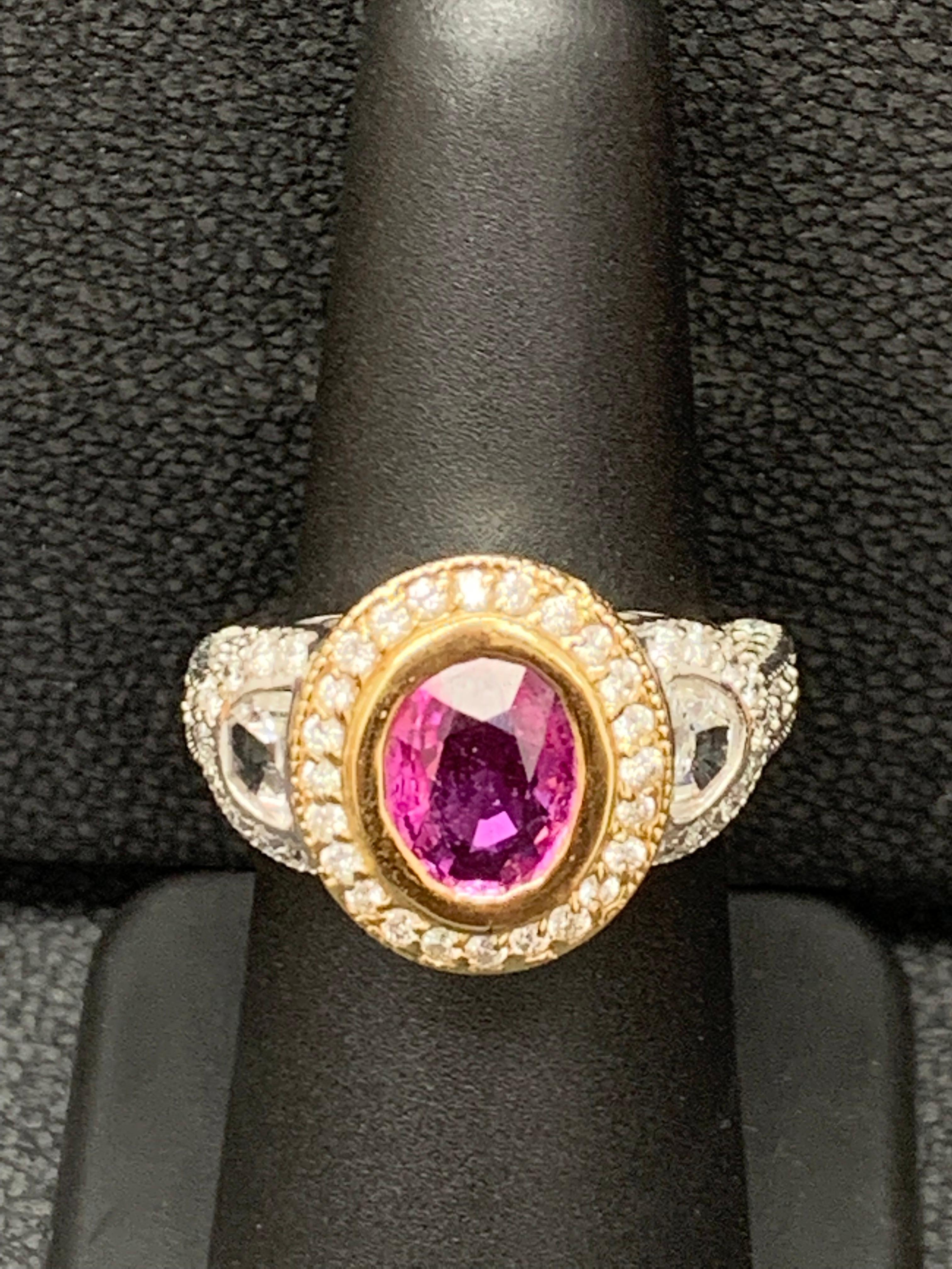1.89 Carat Oval Cut Pink Sapphire and Diamond Ring in 14K Mix For Sale 3