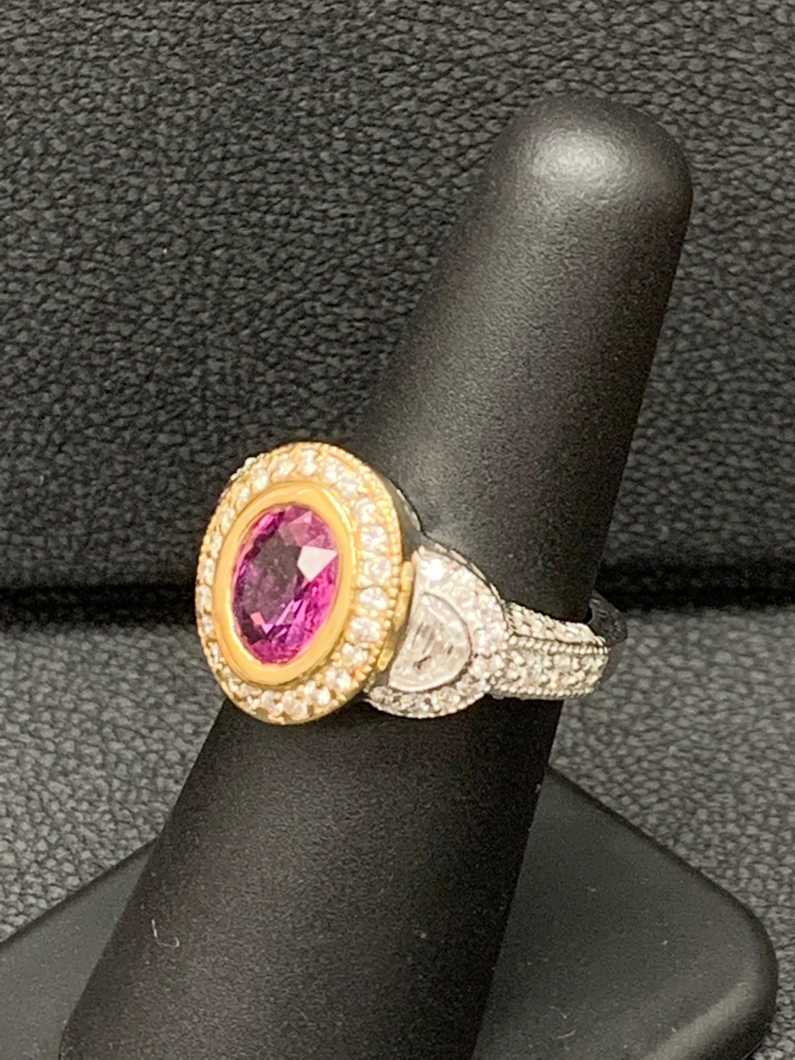 1.89 Carat Oval Cut Pink Sapphire and Diamond Ring in 14K Mix For Sale 4