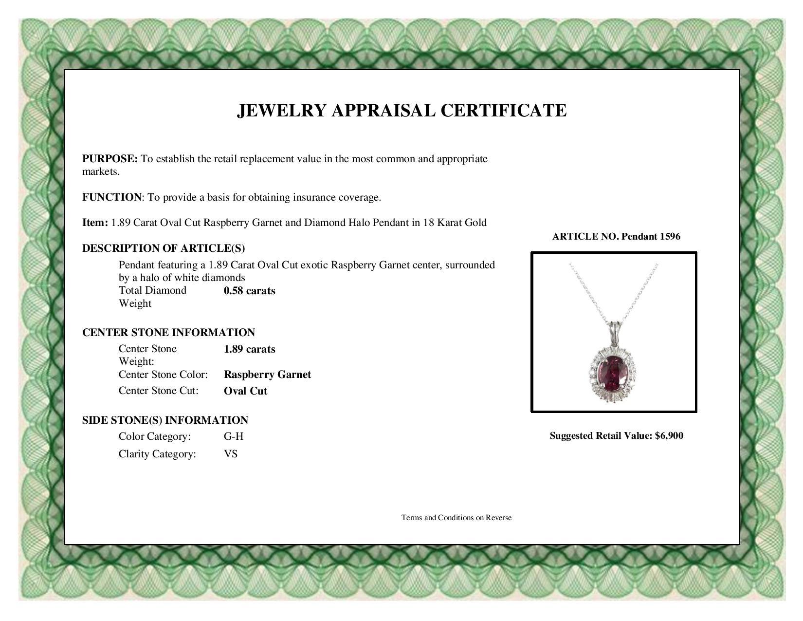 Women's DiamondTown 1.89 Carat Oval Cut Raspberry Garnet and Diamond Halo Pendant