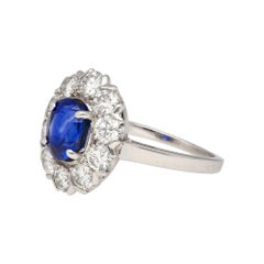 1.89 Carat Oval Kashmir Blue Sapphire & Diamond Platinum Art Deco Vintage Ring
