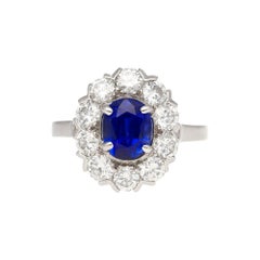 1,89 Karat Oval Kashmir Blauer Saphir & Diamant Platin Art Deco Vintage Ring