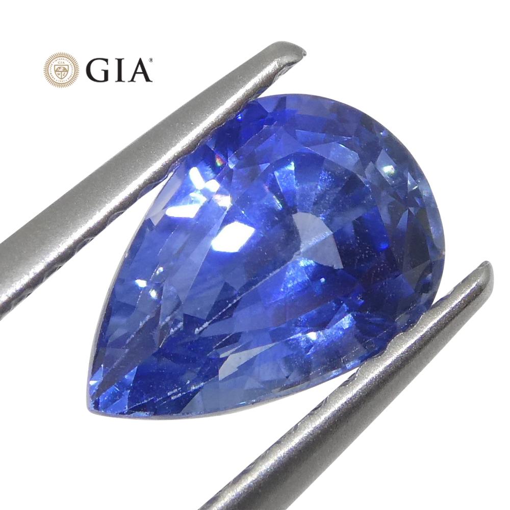 This is a stunning GIA Certified Sapphire

 

The GIA report reads as follows:

GIA Report Number: 6224292488
Shape: Pear
Cutting Style:
Cutting Style: Crown: Modified Brilliant Cut
Cutting Style: Pavilion: Step Cut
Transparency: Transparent
Color: