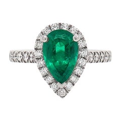 1.89 Carat Pear Shape Emerald and Diamond 18 Carat White Gold Engagement Ring