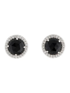 1.89 Carat Round Black Onyx & Diamond White Gold Stud Earrings