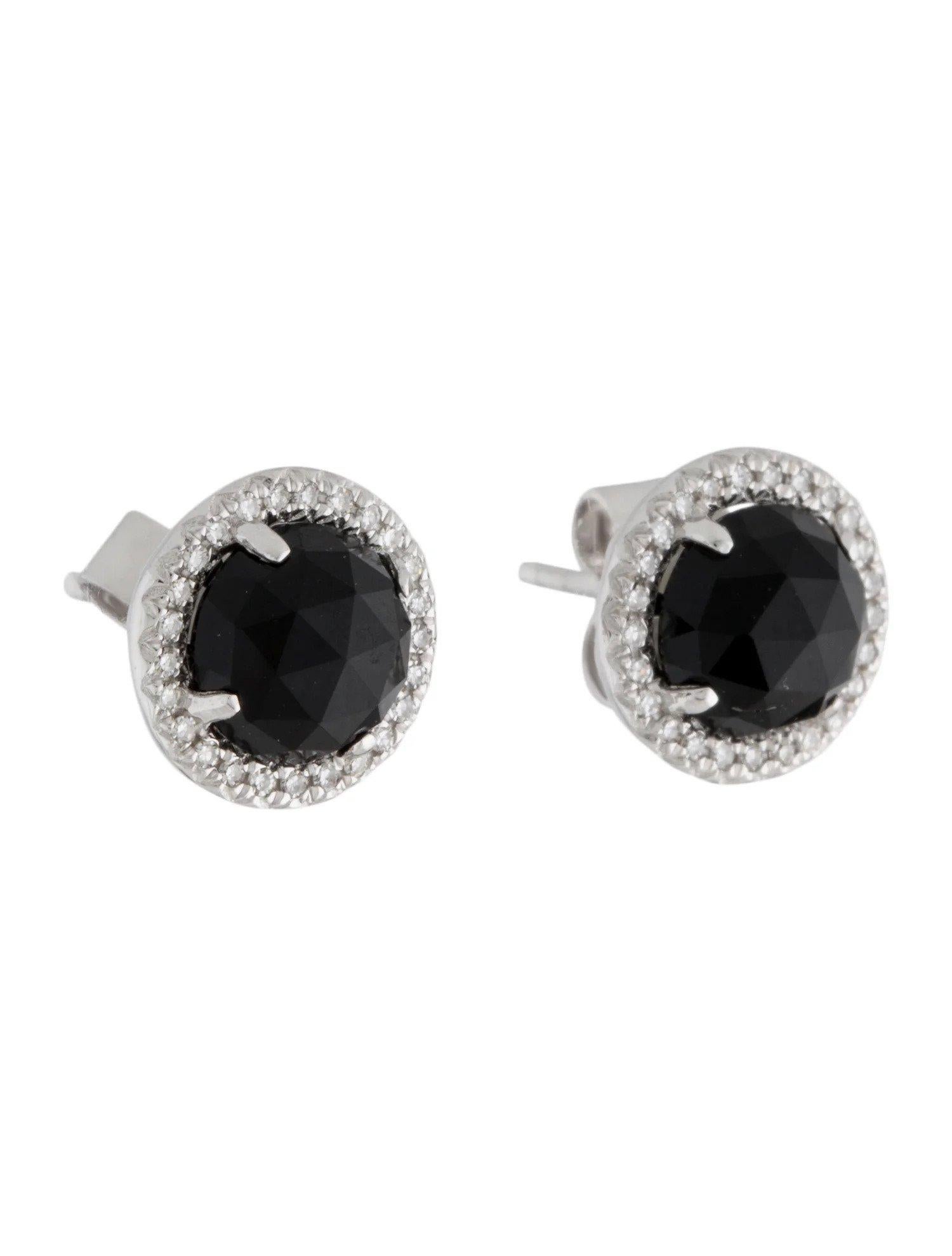 Round Cut 1.89 Carat Round Black Onyx & Diamond White Gold Stud Earrings  For Sale