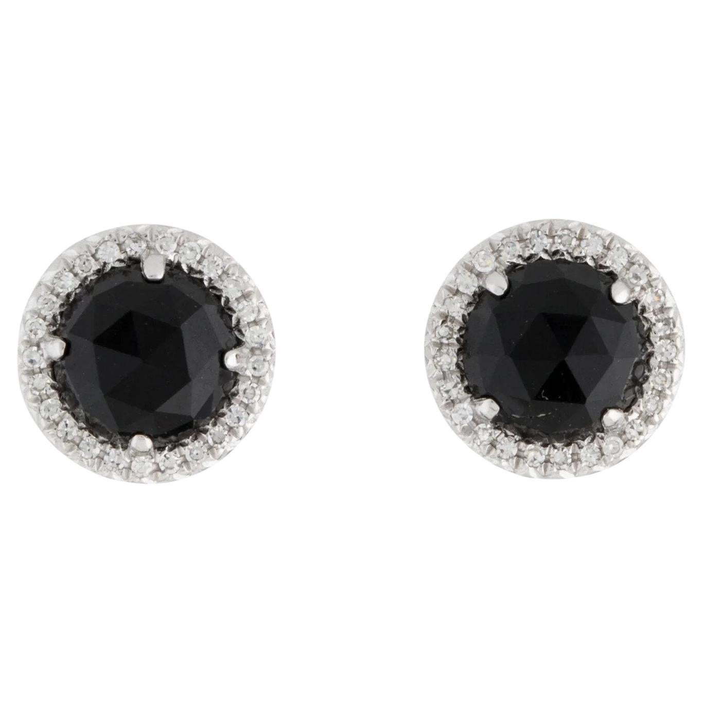 1.89 Carat Round Black Onyx & Diamond White Gold Stud Earrings