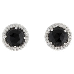 1.89 Carat Round Black Onyx & Diamond White Gold Stud Earrings