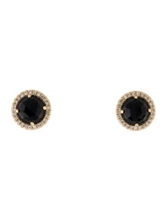 1.89 Carat Round Black Onyx & Diamond Yellow Gold Stud Earrings
