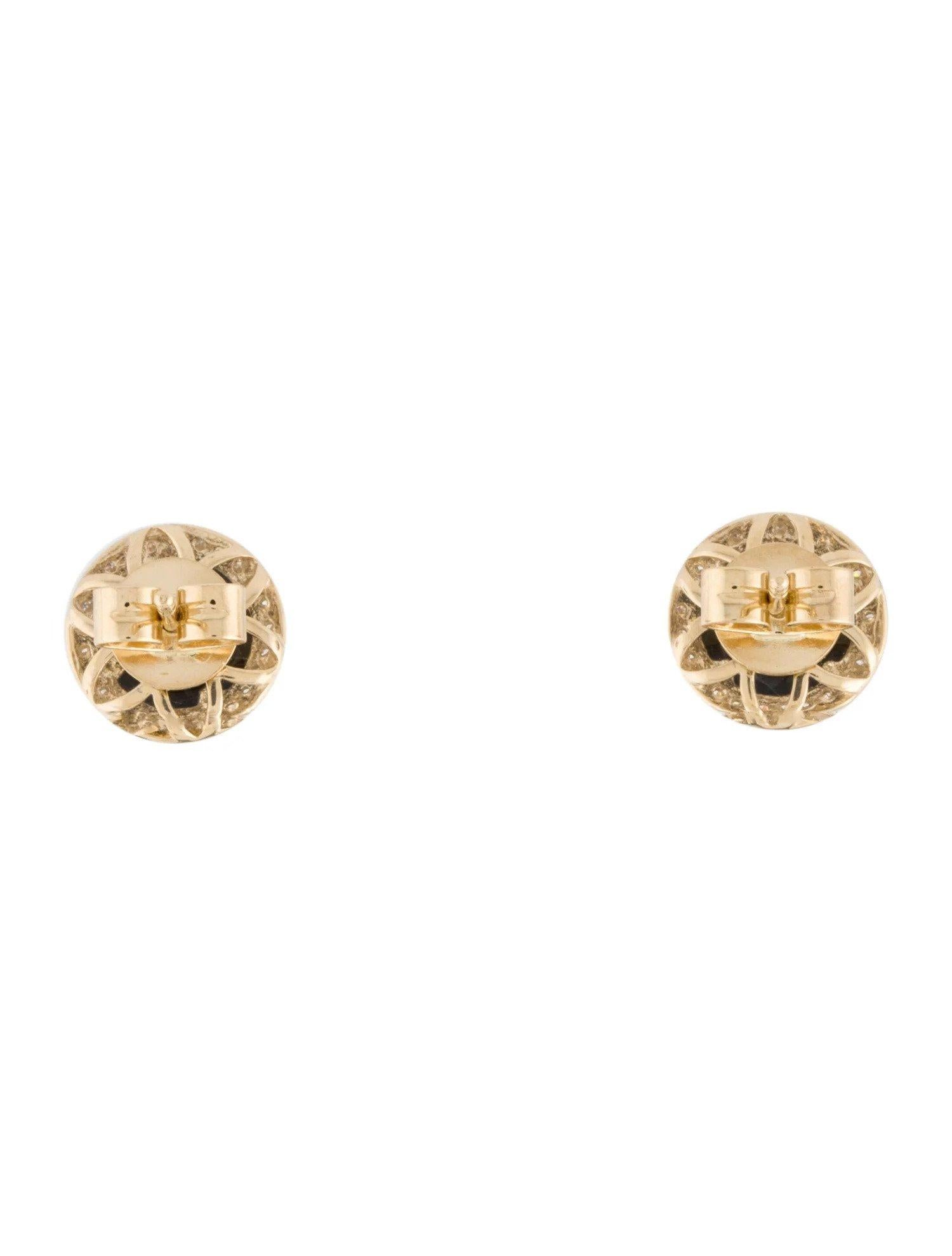 1.89 Carat Round Black Onyx & Diamond Yellow Gold Stud Earrings  In New Condition For Sale In Great Neck, NY
