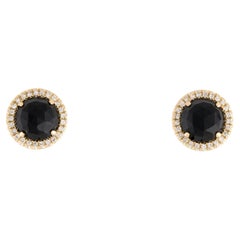 1.89 Carat Round Black Onyx & Diamond Yellow Gold Stud Earrings 