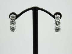 1.89 Carat Round Diamond Three-Stone Classic Drop 18 Karat White Gold Earrings