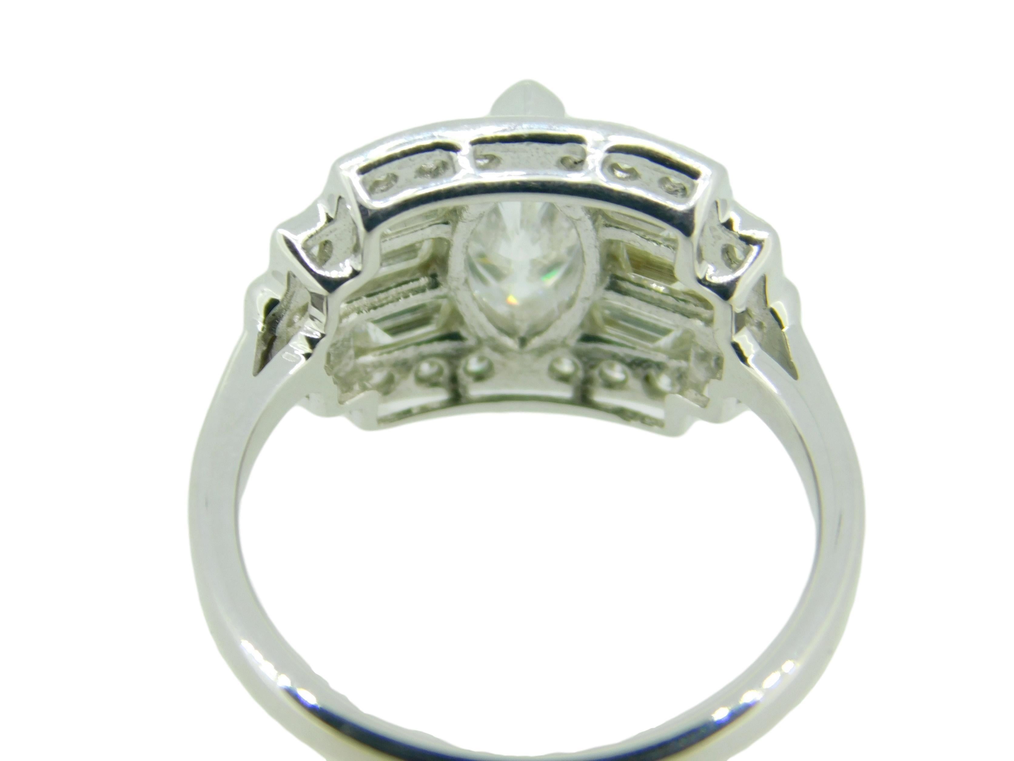 Art Deco 1.89 Carat Total Weight 18k Gold Marquise Genuine Natural Diamond Ring '#J4585'