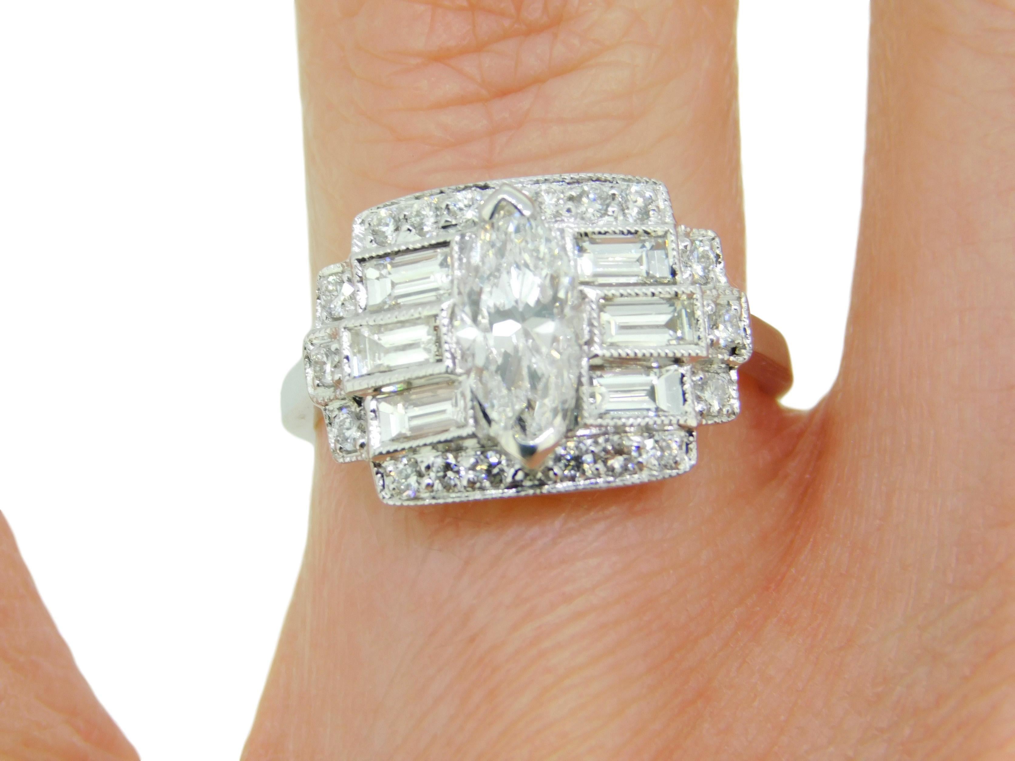 1.89 Carat Total Weight 18k Gold Marquise Genuine Natural Diamond Ring '#J4585' In Excellent Condition In Big Bend, WI